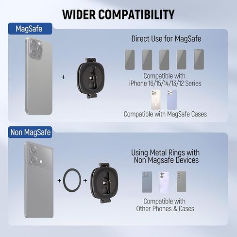NEEWER PA095 Dual Magnetic Ring Holder for Phone, Slim Folding Magnetic Mobile Phone Holder with 1/4" Screw for Tripod Compatible with MagSafe iPhone Samsung Huawei Android for Video, PA095 in Saudi Arabia