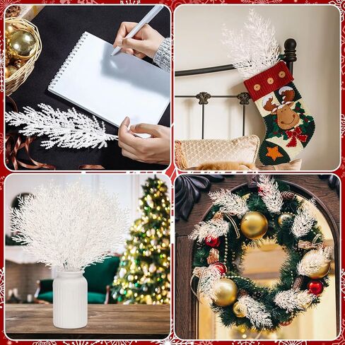 Giegxin 48 PC Christmas Glitter Artificial Pine Needles Pine Tree Twig Picks Branches for Wedding Tree Glittery Stem for Christmas DIY Wreath Garden Embellishing Garland Decoration(Champagne) in Kuwait