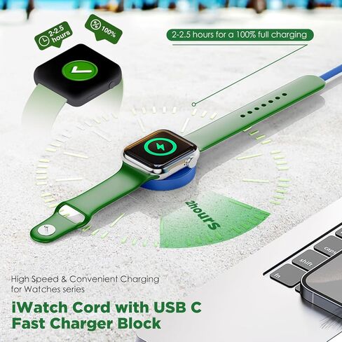 2-Pack Upgraded iWatch Charger Magnetic Wireless to USB C i-Watch Cable 3FT, Fast Charging for Apple Watch Series Ultra SE/8/7/6/5/4/3/2/1 Includes 38mm 40mm 42mm 44mm 45mm Size - White -4 in Kuwait