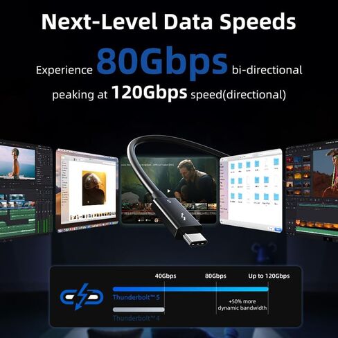 Thunderbolt 5 Cable 80GBPS/240W/5A ، متوافق مع عرض 8K/40 جيجابت في الثانية مع MacBook Pro الجديدة ، ThinkPad Yoga ، Alienware 17 وأكثر (معتمد) (2.64 قدم/0.8 م) in Saudi Arabia