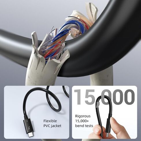 Thunderbolt 5 Cable 80GBPS/240W/5A ، متوافق مع عرض 8K/40 جيجابت في الثانية مع MacBook Pro الجديدة ، ThinkPad Yoga ، Alienware 17 وأكثر (معتمد) (2.64 قدم/0.8 م) in Saudi Arabia