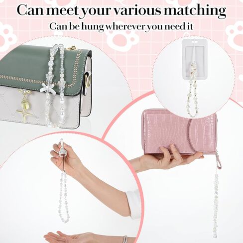 3Pcs Beaded Phone Charms Straps, Cute Butterfly Bow Phones Wrist Strap, Sparkling Phones Charms Strap, Anti Lost Durable Universal Phone Charm Wristlet for Girls, Women, Y2K, White/Gold/Transparent in Saudi Arabia