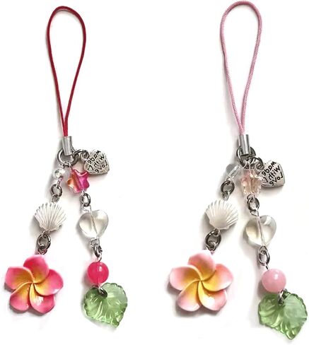 2PCS Hibiscus Flower Phone Charms, Cute Resin Leaf Phone Lanyard String, Aesthetic Y2K Star Charms for phone case, Summer Beach Keychain Strap for Camera Key Purse Decoration Accessories for Women in Kuwait