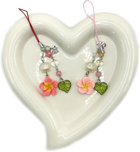 2PCS Hibiscus Flower Phone Charms, Cute Resin Leaf Phone Lanyard String, Aesthetic Y2K Star Charms for phone case, Summer Beach Keychain Strap for Camera Key Purse Decoration Accessories for Women in Kuwait