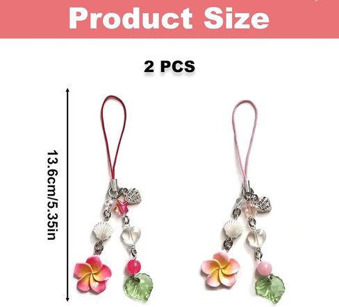 2PCS Hibiscus Flower Phone Charms, Cute Resin Leaf Phone Lanyard String, Aesthetic Y2K Star Charms for phone case, Summer Beach Keychain Strap for Camera Key Purse Decoration Accessories for Women in Kuwait