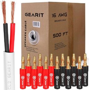 GEARit 500ft 16 AWG CL2 White Speaker Wire & 12 Banana Plug in Kuwait