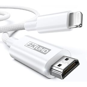 Apple MFI Lightning to HDMI Cable Adapter [6.6 ft] ، nylon braided 2K@60Hz iPhone إلى محول HDMI للتلفزيون/الشاشة/جهاز الإسقاط ، محول AV Digital Lightning لـ iPhone iPad iPad in Kuwait