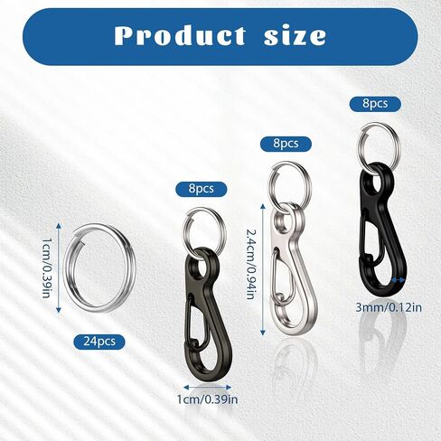 24 Sets Mini Carabiner Clip, Small Carabiner Clip Metal Spring Snap Hooks with 24PCS Double Loops, 1 Inch Mini Paracord Hanging Clips for Camera Strap, Flashlight, Key Chain, 3 Colors in Saudi Arabia