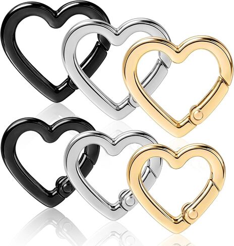 6 Pcs Heart Carabiner, Small Carabiner Keychain Clip, Cute Heart Shaped Carabiner, Key Ring for Camping Accessories, Backpack Water Bottle Zinc Alloy Accessory (Gold, Silver, Black) in Saudi Arabia