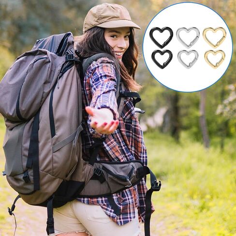 6 Pcs Heart Carabiner, Small Carabiner Keychain Clip, Cute Heart Shaped Carabiner, Key Ring for Camping Accessories, Backpack Water Bottle Zinc Alloy Accessory (Gold, Silver, Black) in Saudi Arabia