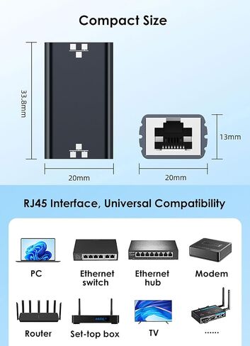 Ethernet Coupler 1GBPS ، Ethernet Cable Extender ، Gigabit RJ45 COUNCERCER لتوسيع كابلات الشبكة حتى 328 قدمًا ، متوافقة مع CAT5 CAT5E CAT6A CAT7 CABLS ، Black in Kuwait