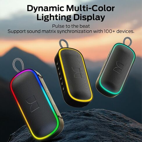 Monster S150 بالإضافة إلى مكبر صوت بلوتوث المحمول 40W - مكبر صوت IPX7 مقاوم للماء مع أضواء RGB ديناميكية ، وقت اللعب 15 ساعة ، شحن Bluetooth 6.0 ، TF/AUX/USB -C ، للسفر ، الشاطئ والهواء الطلق ، الأسود in Kuwait