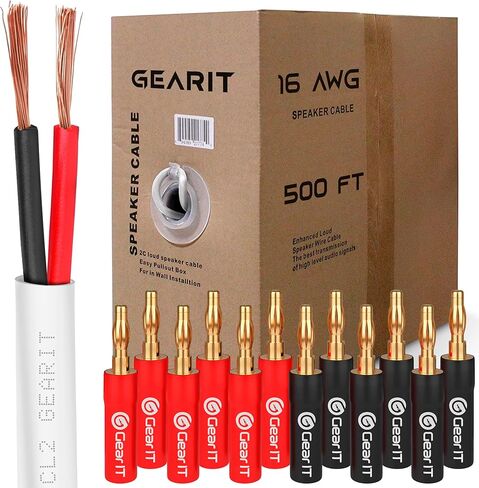GEARit 500ft 16 AWG CL2 White Speaker Wire & 12 Banana Plug in Kuwait