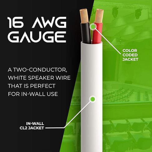 GEARit 500ft 16 AWG CL2 White Speaker Wire & 12 Banana Plug in Kuwait