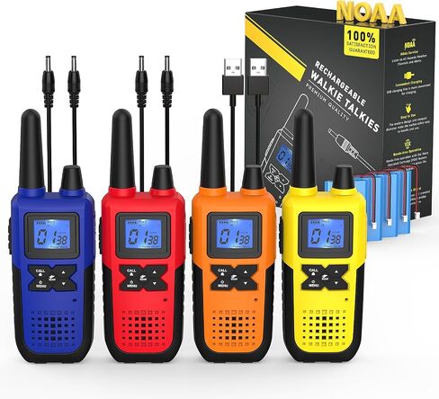 Talkies Walkie للبالغين طويلة المدى مع إعادة شحنها مع NOAA Weather Alert ، متعددة الأغراض 2 Way Radios 4 Pack for Team Collors Care Kids Adventure Family Camping Cruise Cruise in Kuwait
