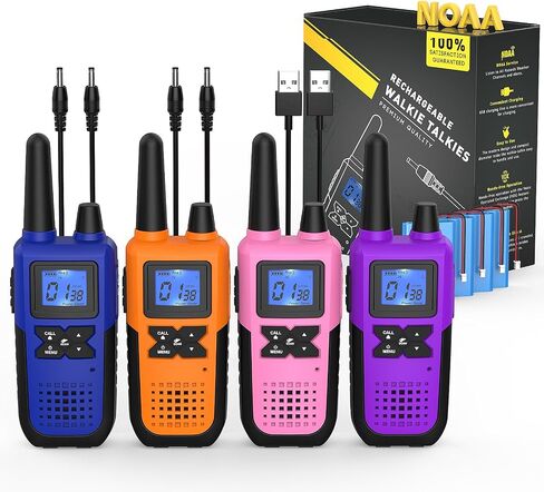 Talkies Walkie للبالغين طويلة المدى مع إعادة شحنها مع NOAA Weather Alert ، متعددة الأغراض 2 Way Radios 4 Pack for Team Collors Care Kids Adventure Family Camping Cruise Cruise in Kuwait
