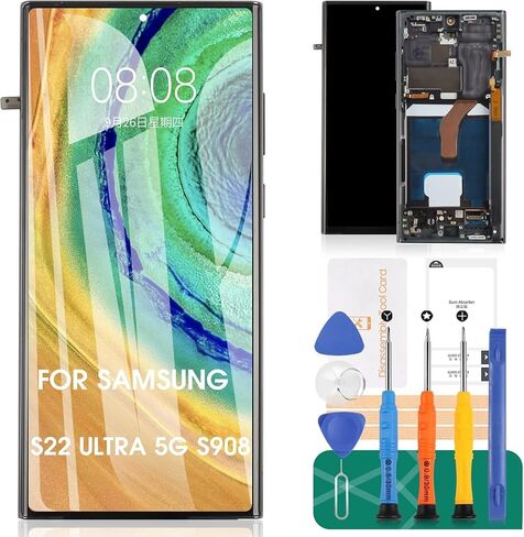 OLED for Samsung Galaxy S22 Ultra 5G LCD for Galaxy S22 Ultra 5G Screen Replacement for Samsung S22 Ultra 5G Smaller Display Area Digitizer Touch Screen Assembly Repair Kits with Frame in Saudi Arabia