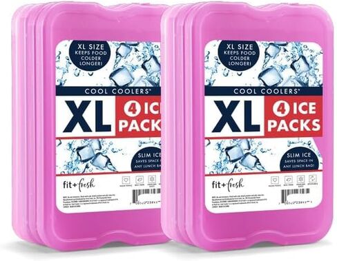 Cool Coolers by Fit + Fresh, Reusable & Long-Lasting XL Slim Ice Packs, Cold Packs for Lunch Boxes, Ice Packs for Lunch Bags. Cooler Accessories for Camping, Beach, Lunch, and Work, 8PK, Purple in Kuwait