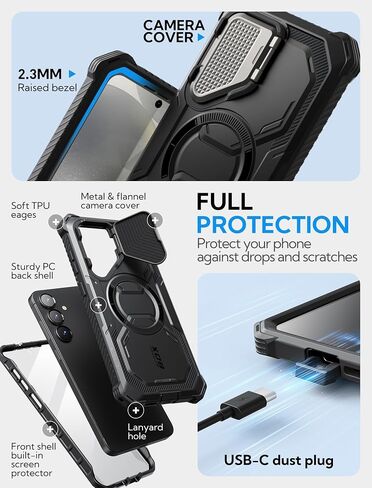 imorbox i-blason for Samsung Galaxy S25 Ultra Case Magsafe مع حامل تغطية الكاميرا [حماية عسكرية] علبة هاتف مغناطيسي شاق كامل الجسد مع حامي الشاشة لـ S25 Ultra 6.9 Inch ، Black in Saudi Arabia