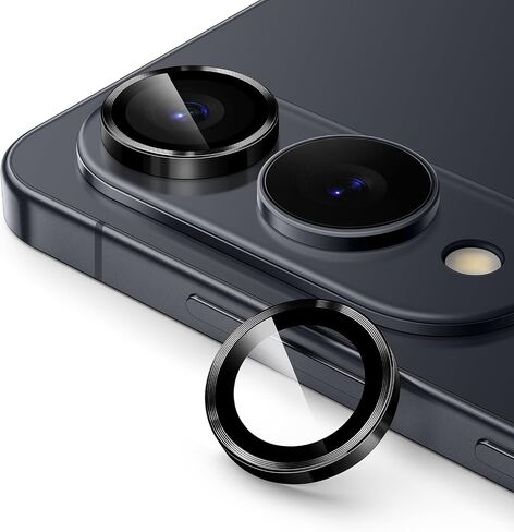 JETech Camera Lens Protector for Samsung Galaxy S25 Edge, 9H Tempered Glass Metal Individual Ring Cover, Easy Installation Tray, HD Clear, 1 Set (Black) in Saudi Arabia