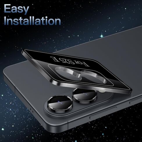 JETech Camera Lens Protector for Samsung Galaxy S25 Edge, 9H Tempered Glass Metal Individual Ring Cover, Easy Installation Tray, HD Clear, 1 Set (Black) in Saudi Arabia