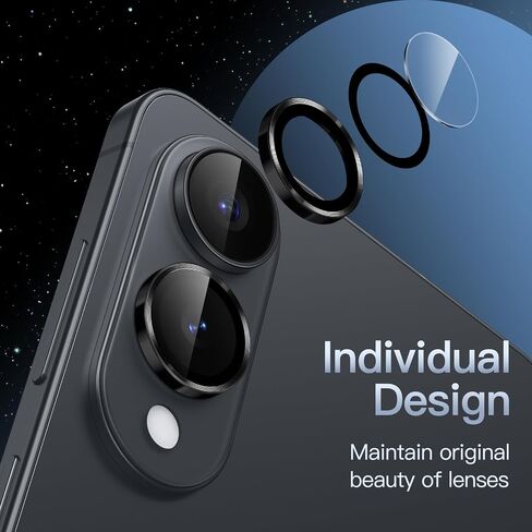 JETech Camera Lens Protector for Samsung Galaxy S25 Edge, 9H Tempered Glass Metal Individual Ring Cover, Easy Installation Tray, HD Clear, 1 Set (Black) in Saudi Arabia