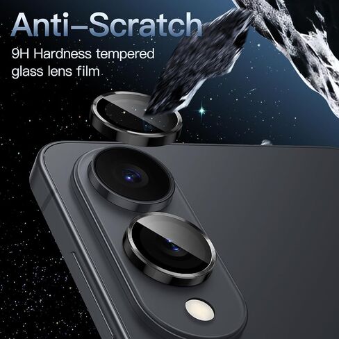 JETech Camera Lens Protector for Samsung Galaxy S25 Edge, 9H Tempered Glass Metal Individual Ring Cover, Easy Installation Tray, HD Clear, 1 Set (Black) in Saudi Arabia