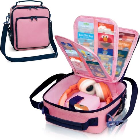 ORKELS Carrying Case Compatible with Yoto Mini(2024 Edition), Travel Storage Bag with Card Holder for 30 Cards, Adjustable Shoulder Strap & Accessory Pocket – Bag Only (Pink+Blue) in Saudi Arabia
