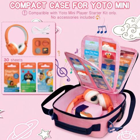 ORKELS Carrying Case Compatible with Yoto Mini(2024 Edition), Travel Storage Bag with Card Holder for 30 Cards, Adjustable Shoulder Strap & Accessory Pocket – Bag Only (Pink+Blue) in Saudi Arabia