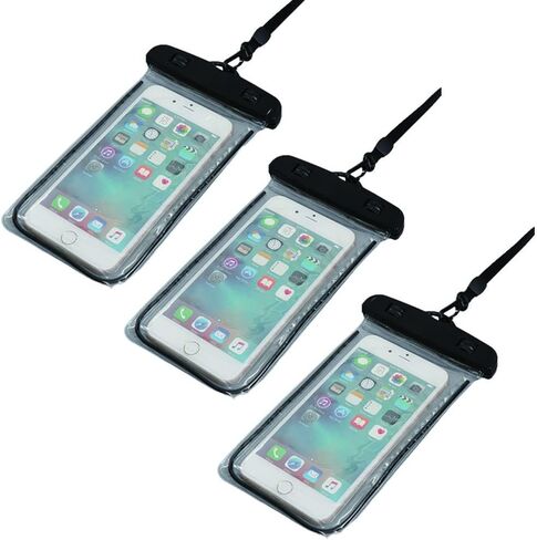 Waterproof Mobile Phone Bag Black Universal 3 -Piece Waterproof Dry Bag Protective Jet Outdoor Sports Outdoor Sports for Apple iPhone, Samsung, Up to 7 Inches in Saudi Arabia