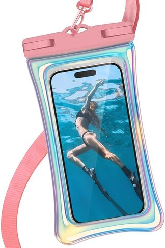 Laser Colorful Floating Waterproof Phone Pouch Floatable, Compatible with iPhone 16/15/14/13/12/11/11 Pro/SE/XR/8P/7 Galaxy up to 7.0", Pink, 1 Pax in Kuwait