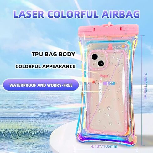 Laser Colorful Floating Waterproof Phone Pouch Floatable, Compatible with iPhone 16/15/14/13/12/11/11 Pro/SE/XR/8P/7 Galaxy up to 7.0", Pink, 1 Pax in Kuwait