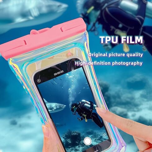 Laser Colorful Floating Waterproof Phone Pouch Floatable, Compatible with iPhone 16/15/14/13/12/11/11 Pro/SE/XR/8P/7 Galaxy up to 7.0", Pink, 1 Pax in Kuwait