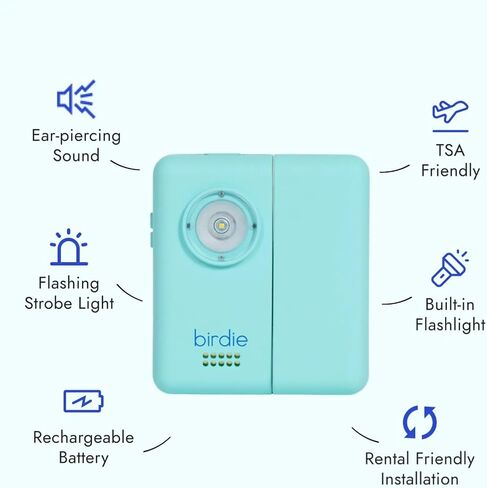 She's Birdie - The Original Personal Safety Door Alarm for Travel, at Home, or Window Security - Portable, Loud Siren, Flashing Light Alert + Built in Flashlight, Rechargeable, Rental Safe (Coconut) in Saudi Arabia