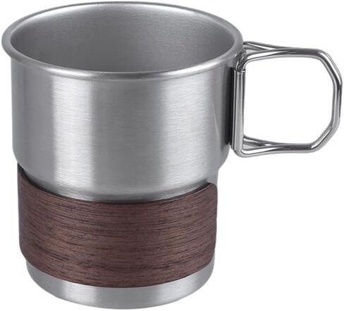 Mioyoow Camping Cup ، 304 أكواب التخييم من الفولاذ المقاوم للصدأ سعة 290 مل مع كأس خشبي ومقبض قابلة للطي للتخييم في المنزل in Saudi Arabia