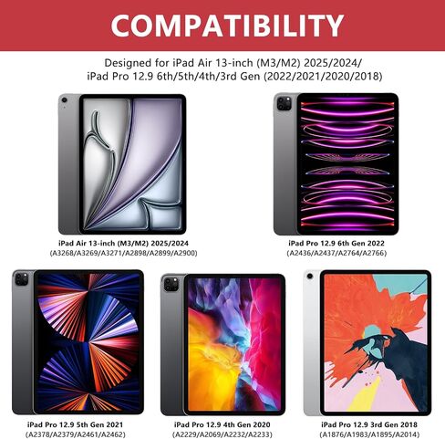 KBCASE Keyboard Case for iPad Air 13 inch M3/M2 (2025/2024)/for iPad Pro 12.9 inch 6th/5th/4th/3rd Gen (2018-2022), 360°Rotatable Case with Touchpad & Pencil Holder for iPad Air 13/Pro 12.9 (Red) in Kuwait