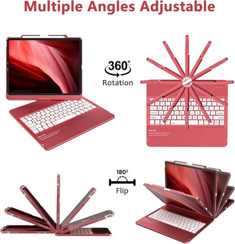 KBCASE Keyboard Case for iPad Air 13 inch M3/M2 (2025/2024)/for iPad Pro 12.9 inch 6th/5th/4th/3rd Gen (2018-2022), 360°Rotatable Case with Touchpad & Pencil Holder for iPad Air 13/Pro 12.9 (Red) in Kuwait