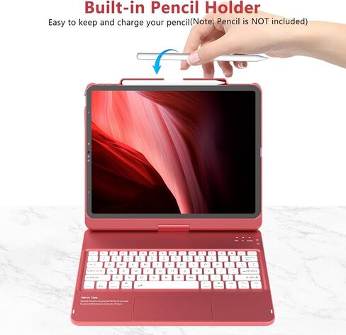 KBCASE Keyboard Case for iPad Air 13 inch M3/M2 (2025/2024)/for iPad Pro 12.9 inch 6th/5th/4th/3rd Gen (2018-2022), 360°Rotatable Case with Touchpad & Pencil Holder for iPad Air 13/Pro 12.9 (Red) in Kuwait