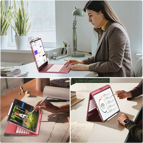 KBCASE Keyboard Case for iPad Air 13 inch M3/M2 (2025/2024)/for iPad Pro 12.9 inch 6th/5th/4th/3rd Gen (2018-2022), 360°Rotatable Case with Touchpad & Pencil Holder for iPad Air 13/Pro 12.9 (Red) in Kuwait