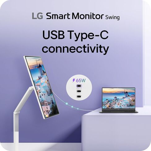 LG Smart Monitor Swing 32U889SA-W 32-Inch 4K UHD (3840x2160) IPS Touchscreen on a Fully Adjustable Wheeled Base HDR10, webOS, Built-in Speaker, HDMI, USB Type-C, Tilt/Height/Swivel/Pivot Stand, White in Saudi Arabia