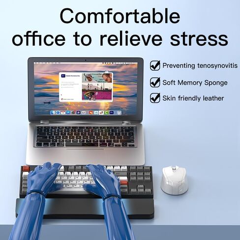 GK GAMAKAY 14.17'' Keyboard Wrist Rest Pad with Cleaning Tool Kit, ABS & Leather Hand Wrist Rest for 85% Mechanical Keyboard, Non-Slip Palm Pad for Comfortable Typing and Playing (White) in Kuwait