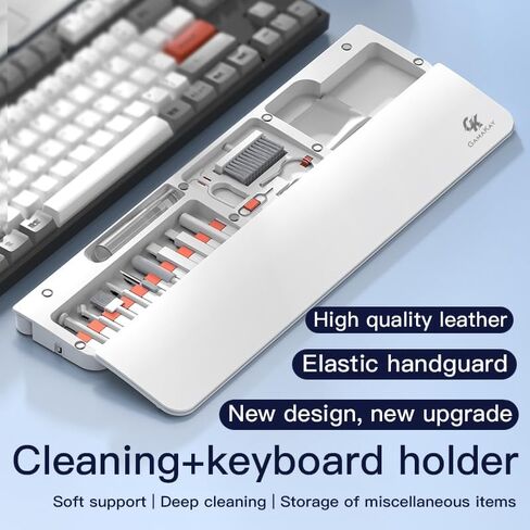 GK GAMAKAY 14.17'' Keyboard Wrist Rest Pad with Cleaning Tool Kit, ABS & Leather Hand Wrist Rest for 85% Mechanical Keyboard, Non-Slip Palm Pad for Comfortable Typing and Playing (White) in Kuwait