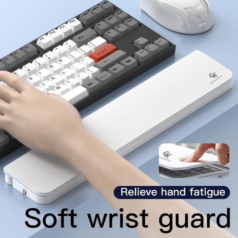 GK GAMAKAY 14.17'' Keyboard Wrist Rest Pad with Cleaning Tool Kit, ABS & Leather Hand Wrist Rest for 85% Mechanical Keyboard, Non-Slip Palm Pad for Comfortable Typing and Playing (White) in Kuwait