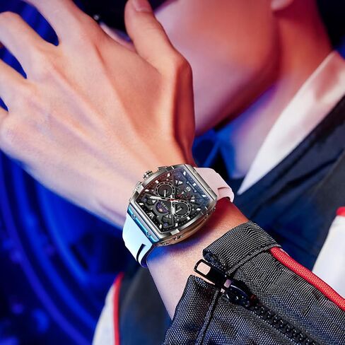 OLEVS Watch for Men Chronograph Brown Leather Gold Case Analog Quartz Fashion Business Dress Large Face Men Watch Day Date Luminous Waterproof Casual Male Wrist Watch Black/Blue/White Dial in Saudi Arabia