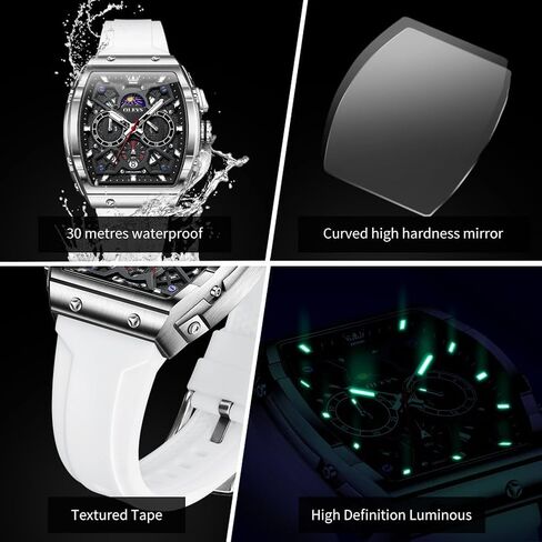 OLEVS Watch for Men Chronograph Brown Leather Gold Case Analog Quartz Fashion Business Dress Large Face Men Watch Day Date Luminous Waterproof Casual Male Wrist Watch Black/Blue/White Dial in Saudi Arabia