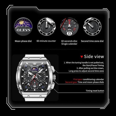 OLEVS Watch for Men Chronograph Brown Leather Gold Case Analog Quartz Fashion Business Dress Large Face Men Watch Day Date Luminous Waterproof Casual Male Wrist Watch Black/Blue/White Dial in Saudi Arabia