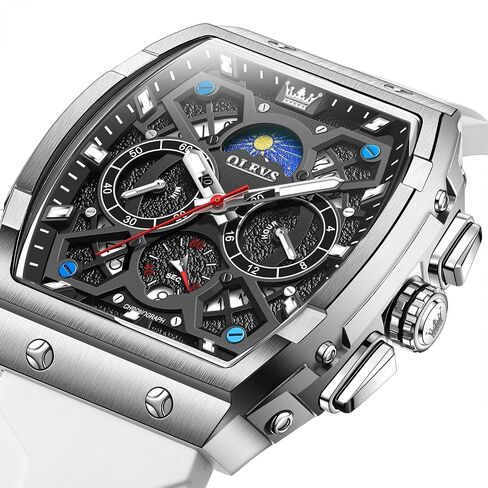 OLEVS Watch for Men Chronograph Brown Leather Gold Case Analog Quartz Fashion Business Dress Large Face Men Watch Day Date Luminous Waterproof Casual Male Wrist Watch Black/Blue/White Dial in Saudi Arabia