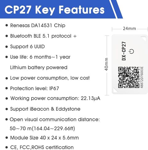 Bluetooth اللاسلكي Beacon Da14531 Ble 5.1 تتبع الشحن الداخلي وتحديد المواقع بليه منخفض الطاقة بلوتوث 5.1 Ble Beacon يدعم Ibeacon Eddystone Dx-Cp27 in Kuwait