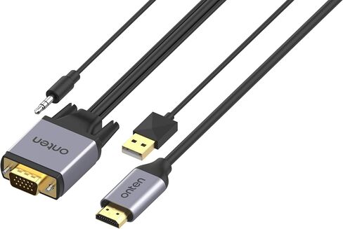 ONTEN VGA to HDMI, 1080P Adapter (Male to Female) for Computer, Desktop, Laptop, PC, Monitor, Projector, HDTV with Audio Cable and USB Cable (1 Pcs) in Saudi Arabia