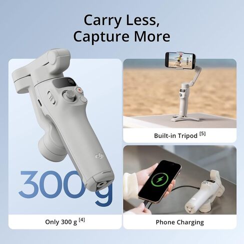 DJI Osmo Mobile 7 Gimbal Satilizer for iPhone و Android و Tripod مدمج و 3 محاور Gimbal و Activetrack 7.0 و ShotGuides ، 10 ساعات ، شحن الهاتف + شاحن محمول + مجموعة ميكروف in Saudi Arabia
